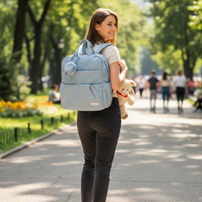 Sac a langer a dos bleu matériaux résistent
