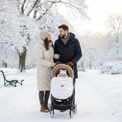 Chancelière poussette avec motif petits ours beige, unisexe et élégant, adapté aux bébés de la naissance à 24 mois, durable et réutilisable plusieurs hivers.
