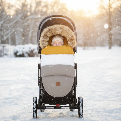 Chancelière poussette multicolore, jaune-blanc-bébé-gris, imperméable