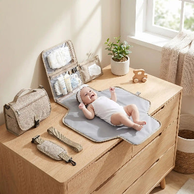 Tapis à langer nomade beige vision détaillé du produit comme accessoire de sorties pour bébés