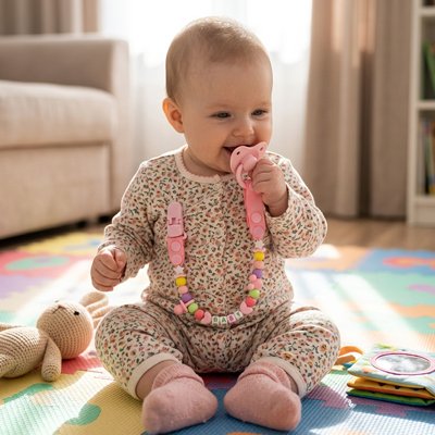 Attache tetine rose sécurisé longueur optimale