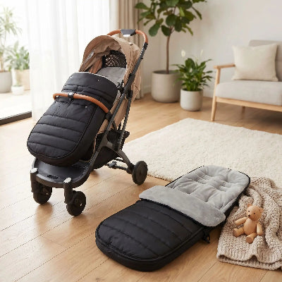 Chancelière bébé pour poussette hiver chaude confortable intérieur gris doux extérieur noir