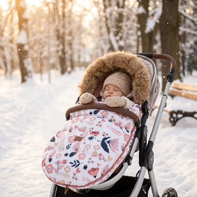 Chancelière poussette bebe universelle poussette hiver motifs fleurs roses