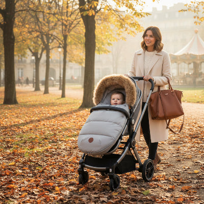 chancelière poussette bébé promenade parc france maman hiver