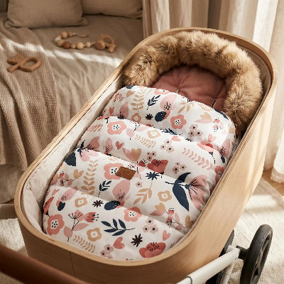 chancelière poussette fermeture zip pratique motifs de fleurs roses