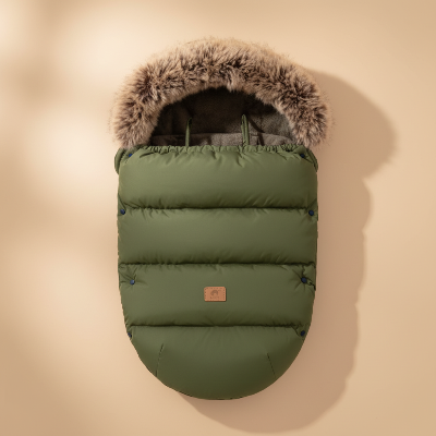 chancelière poussette vert apaisant confortable pour bébé en promenade hiver