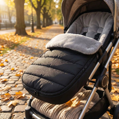 Chancelière universelle poussette bébé noir et gris doublure polaire chaude hiver