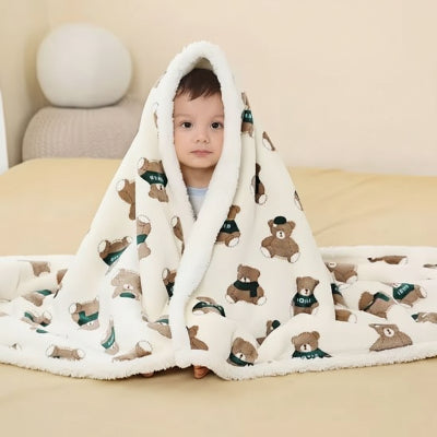 Couverture bébé chaude double face flanelle et sherpa avec motif lapin pour bébé confortable