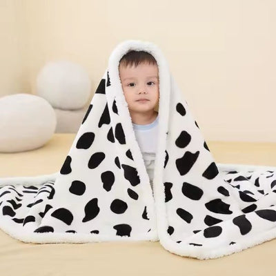 Couverture bébé en flanelle douce et sherpa blanc avec motifs ourson pour nouveau-né