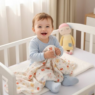 Couverture bébé en mousseline de coton douce et respirante avec motifs décoratifs colorés pour nouveau-né