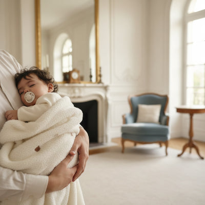 Couverture bébé moelleuse avec broderies oursons et texture enveloppante pour nouveau-né