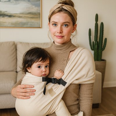 Echarpe de portage élégant en tissu doux thermorégulateur, adapté dès la naissance et évolutif avec la croissance