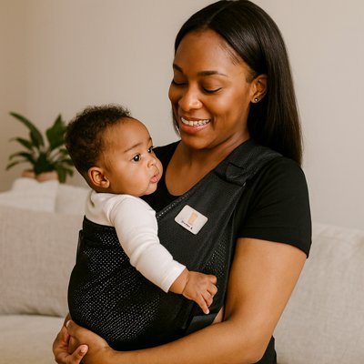 Echarpe de portage noir léger assurant maintien des hanches et répartition équilibrée du poids sur les épaules 