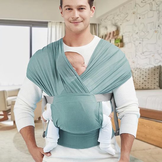 Echarpe de portage vert clair papa et bébé