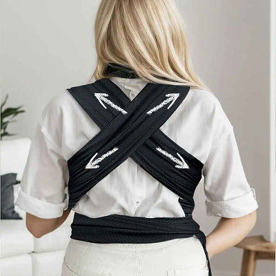 Écharpe porte bebe vue du dos en x noire