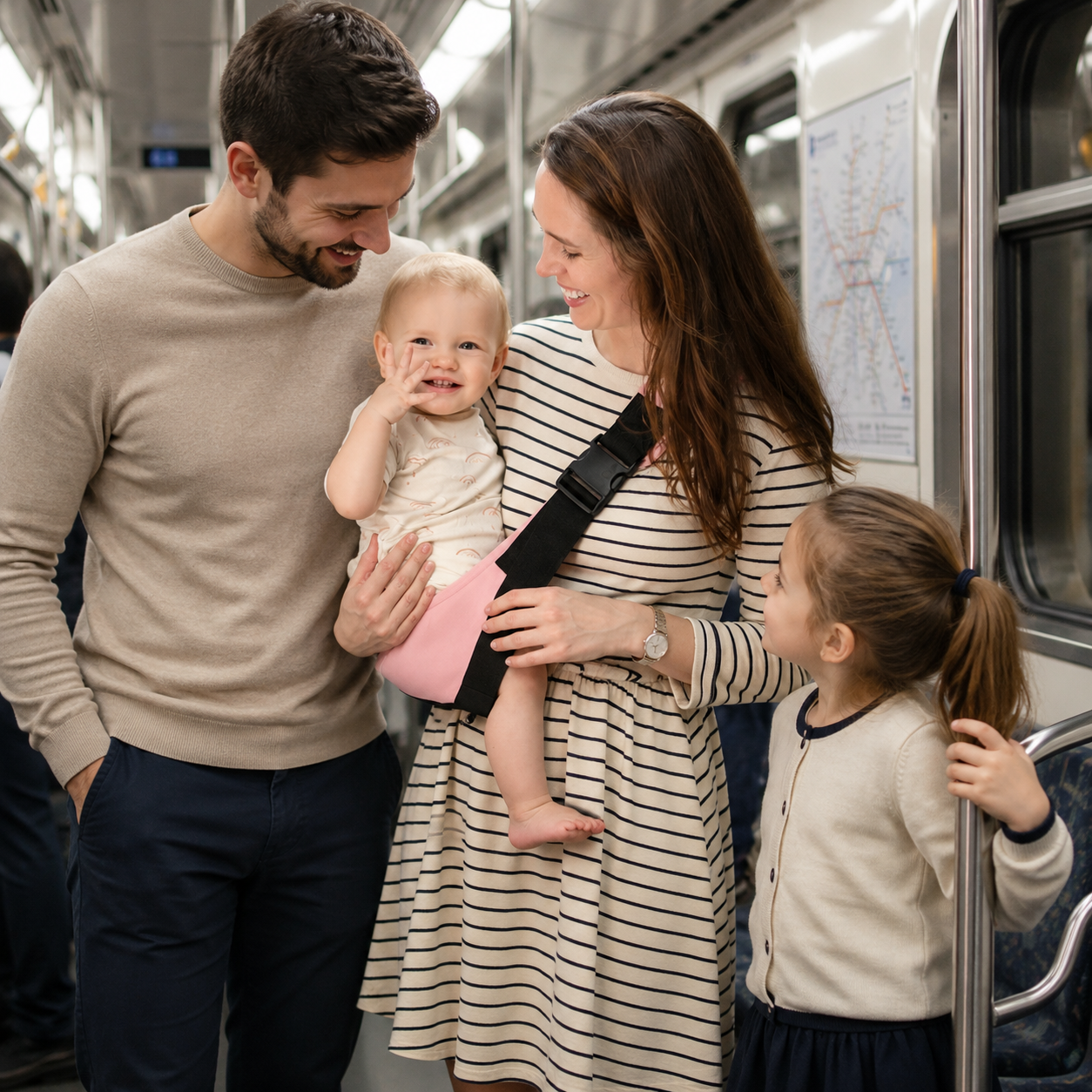 echarpe_bebe_Famille_souriante_dans_le_metro
