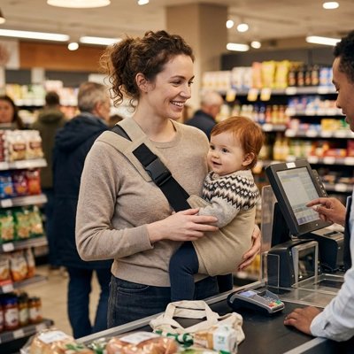 Porte bebe de hanche en tissu résistant et lavable avec design moderne, permettant de garder les mains libres tout en restant proche de son enfant