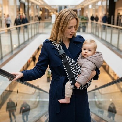 Porte bebe en tissu respirant avec système de réglage intuitif, idéal pour les sorties, les voyages et la vie quotidienne