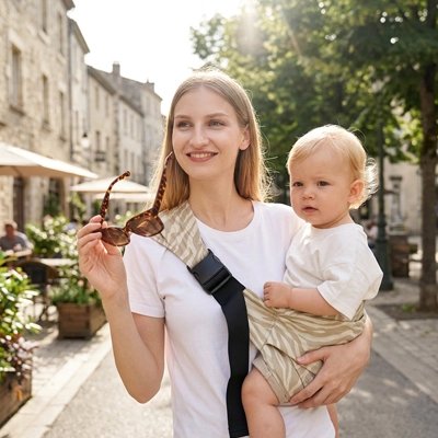 Porte bébé en tissu respirant et léger, conçu pour garder bébé près du parent tout en offrant un excellent confort thermique et un maintien sécurisé