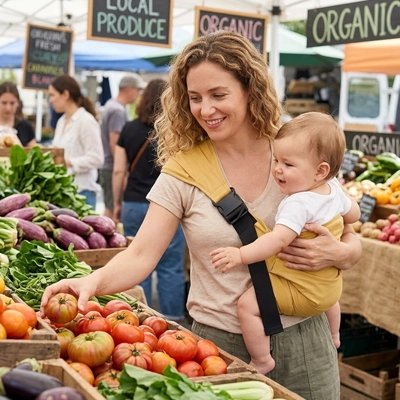 Porte bébé jaune moutarde ergonomique avec sangle diagonale ajustable, offrant un maintien sécurisé et un confort optimal pour bébé et le parent