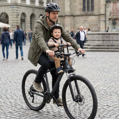 Porte bébé vélo universel en acier haute résistance avec ceinture de sécurité, poignées latérales et pédales pliables réglables