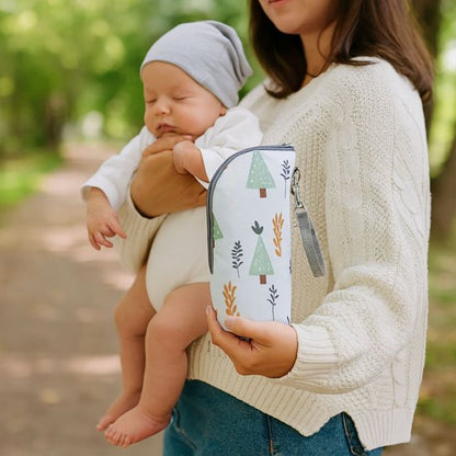 Porte biberon au design nature discret et moderne, accessoire bébé facile à entretenir et adapté aux déplacements quotidiens