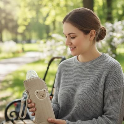 Porte biberon avec protection thermique rembourrée anti-choc, accessoire de transport bébé conçu pour éviter la casse et conserver la température