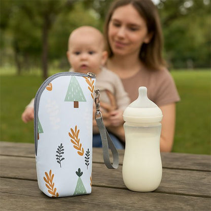 Porte biberon compact pour bébé à motif nature, format ajusté facile à glisser dans un sac à langer pour conserver la température du lait
