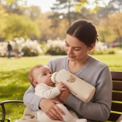 Porte biberon isotherme bébé motif animal fixé à une poussette, accessoire de transport bébé pratique pour maintenir la température du lait