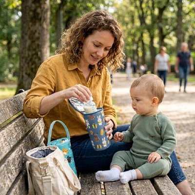 Porte biberon pour biberon avec isolation thermique longue durée, design coloré et matériaux faciles à nettoyer pour les parents actifs