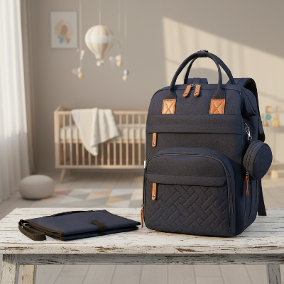 Sac à dos à langer bleu ergonomique pour bébé