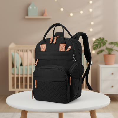 Sac à dos à langer noir multifonction pour sorties bébé