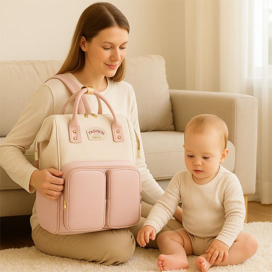 Sac à dos à langer rose pâle très utile maman organisé 