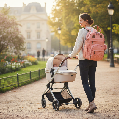 Sac à dos à langer noir pratique pour sortie bébé au parc