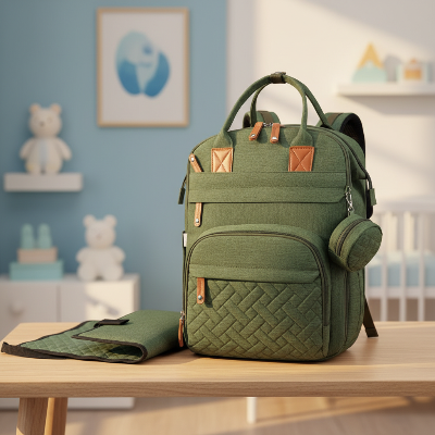 Sac à dos à langer vert imperméable pour sorties bébé
