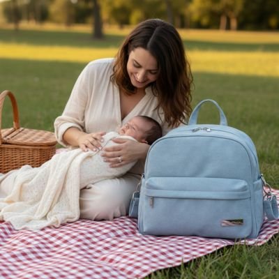 Sac a langer a dos  pastel avec grande ouverture zippée, compartiment spacieux pour couches et accessoires bébé lors des sorties