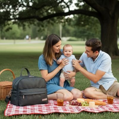 Sac a langer bebe  avec ouverture large et compartiments multiples, idéal pour organiser couches et accessoires en sortie