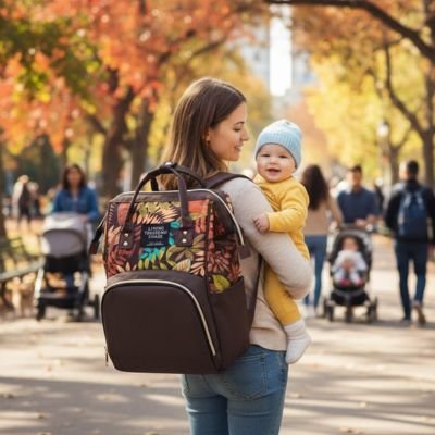 Sac a langer imperméable avec bretelles ajustables et poignées renforcées, idéal pour organiser couches, biberons et vêtements