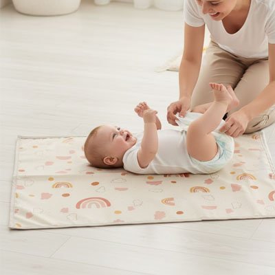 Tapis à langer nomade bébé facile à nettoyer avec bordures rembourrées sécurisantes