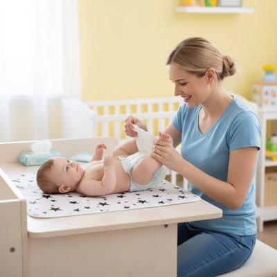 Tapis à langer nomade compact avec rebords sécuritaires pour changer bébé confortablement sur toutes les surfaces