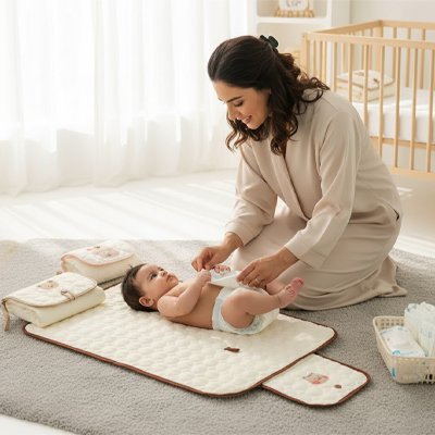 Tapis à langer nomade ergonomique et lavable avec motifs animaux décoratifs pour le confort de bébé