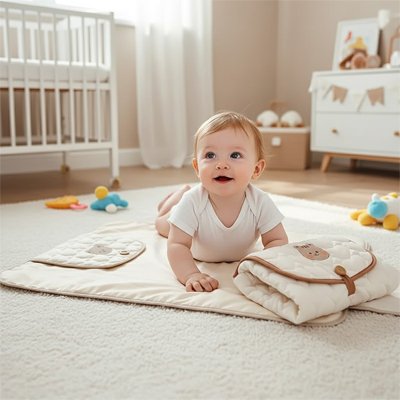 Tapis à langer nomade pliable en coton doux avec base imperméable et rembourrage absorbant pour bébé