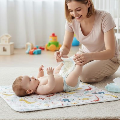 Tapis à langer nomade pliable pour bébé avec surface douce et protection imperméable facile à nettoyer