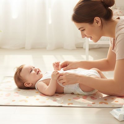 Tapis à langer nomade portable avec surface imperméable et design pratique pour les déplacements