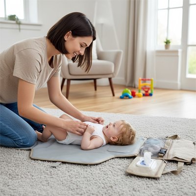 Tapis à langer nomade portable pour bébé avec design compact, nettoyage facile et rangement pratique