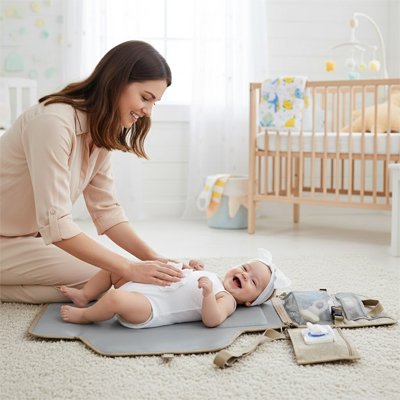 Tapis à langer nomade rembourré avec poches de rangement pour couches et accessoires de bébé