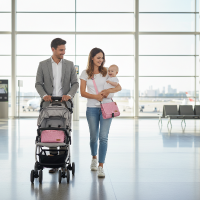 Tapis à langer portable rose utilisé comme sac de voyage pour bébé